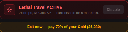 Lethal Mode is active: locked for 5 minutes, or pay to leave now