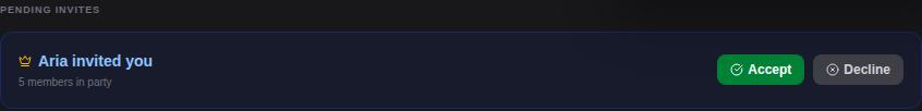 An invite on the invited player's Party page