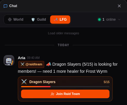 A party advert in the LFG chat