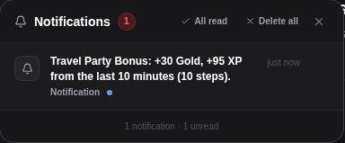 The Travel Party Bonus notification
